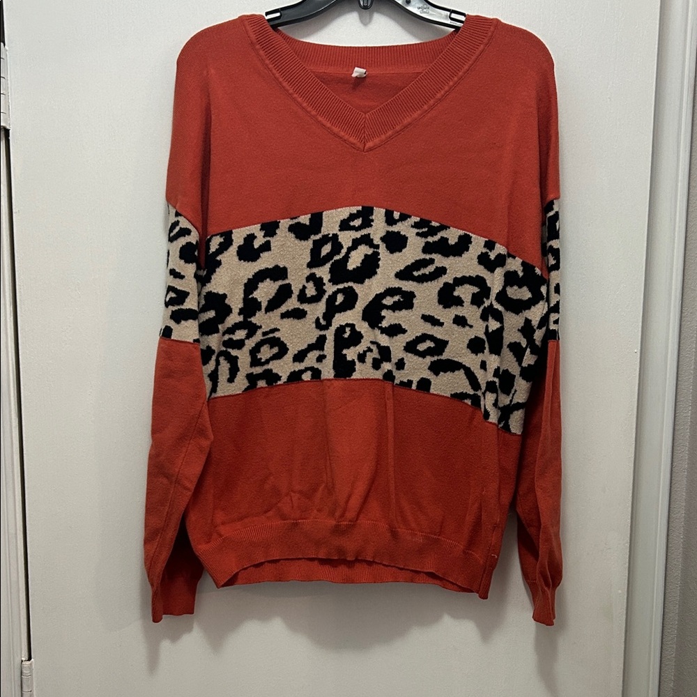 Leopard Print Rust Sweater